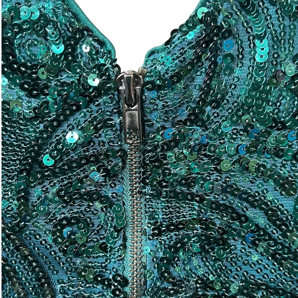 Forever 21 Emerald Green Sequin Mini Dress Small V-Neck Sleeveless Party Holiday - Picture 5 of 10
